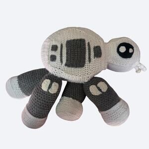 Handmade crochet AT-AT-inspired walker robot‎ plush white/charcoal – OS